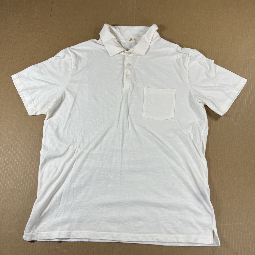 Flint & Tinder Polo USA Made Short Sleeve Shirt  White Huckberry Pocket Men's L